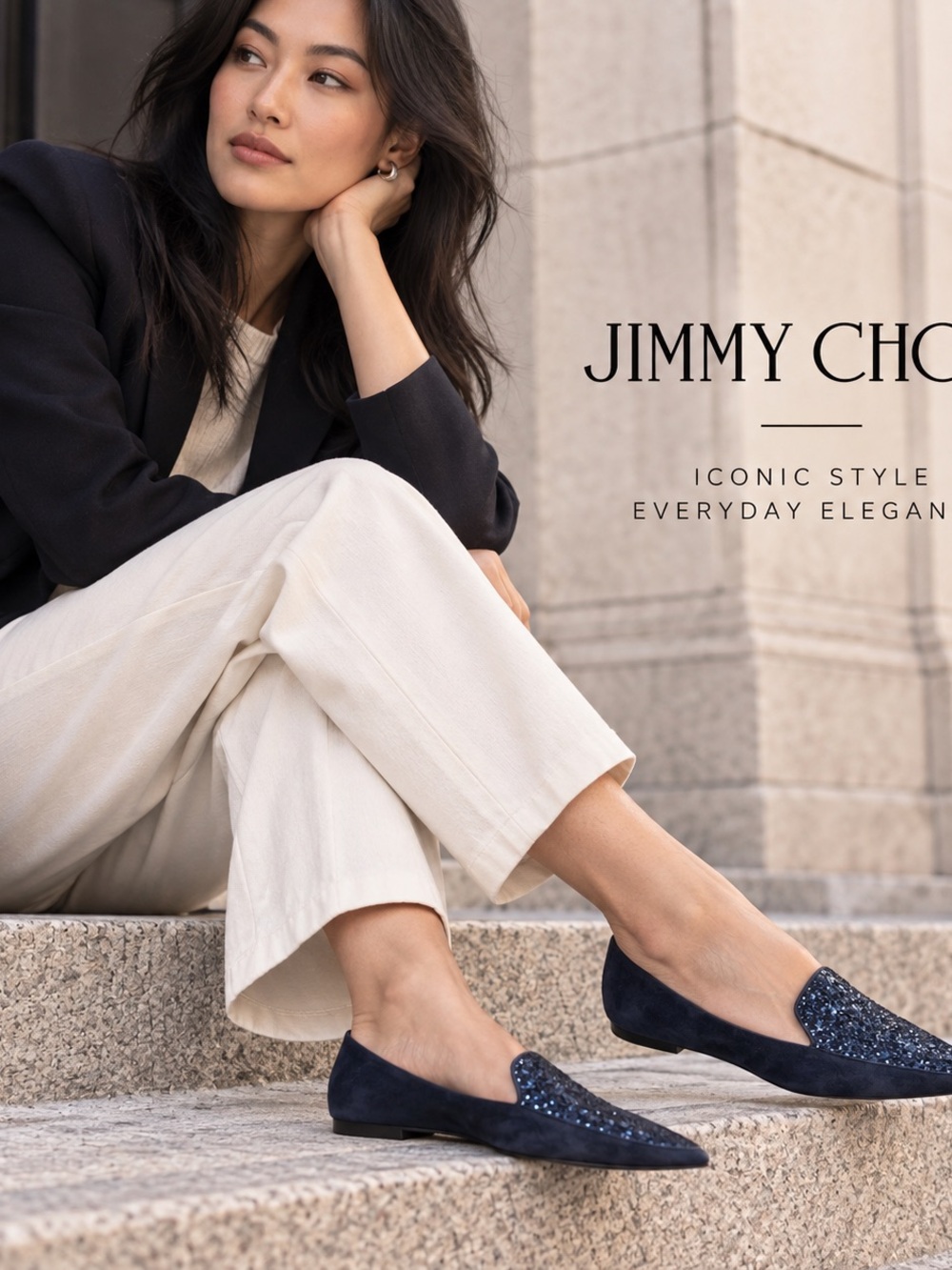 💙MAKE OFFER💙 Jimmy Choo Navy Blue Crystal Flat Suede Leather Loafers Sz 38